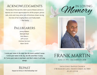 Funeral Memorial Program PrePrinted Shell Folder