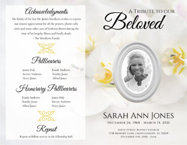 Funeral Memorial Program PrePrinted Shell Folder