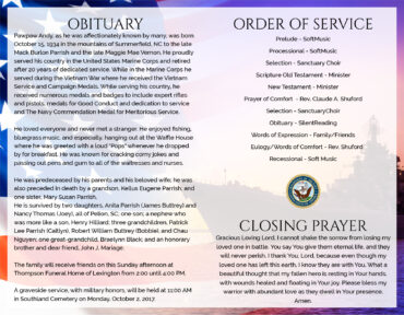 Funeral Memorial Program PrePrinted Shell Folder