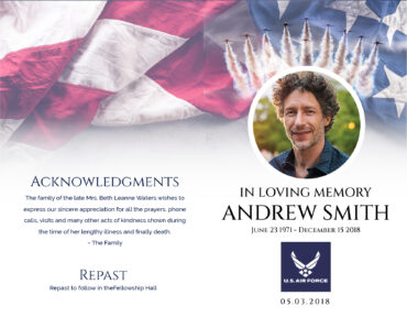 Funeral Memorial Program PrePrinted Shell