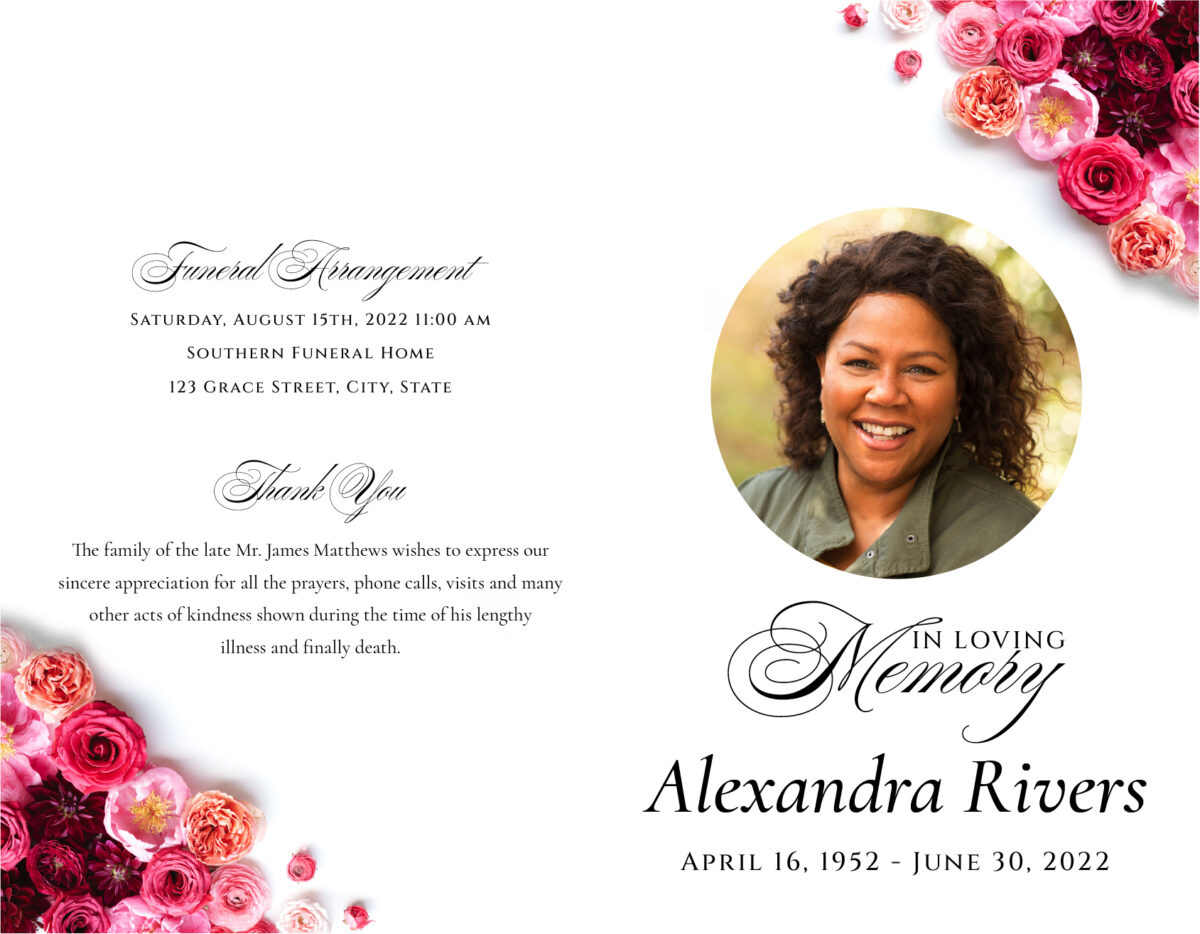 Funeral Memorial Program PrePrinted Shell