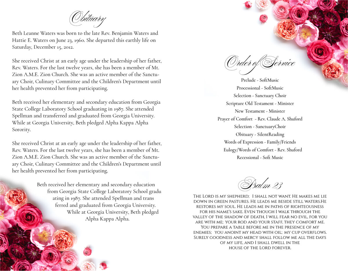 Funeral Memorial Program PrePrinted Shell