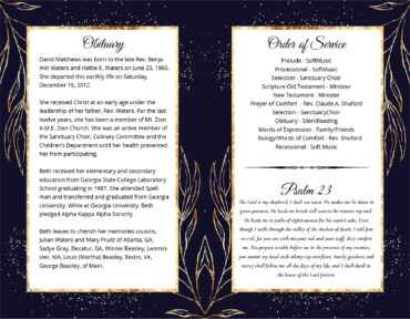 Funeral Memorial Program PrePrinted Shell
