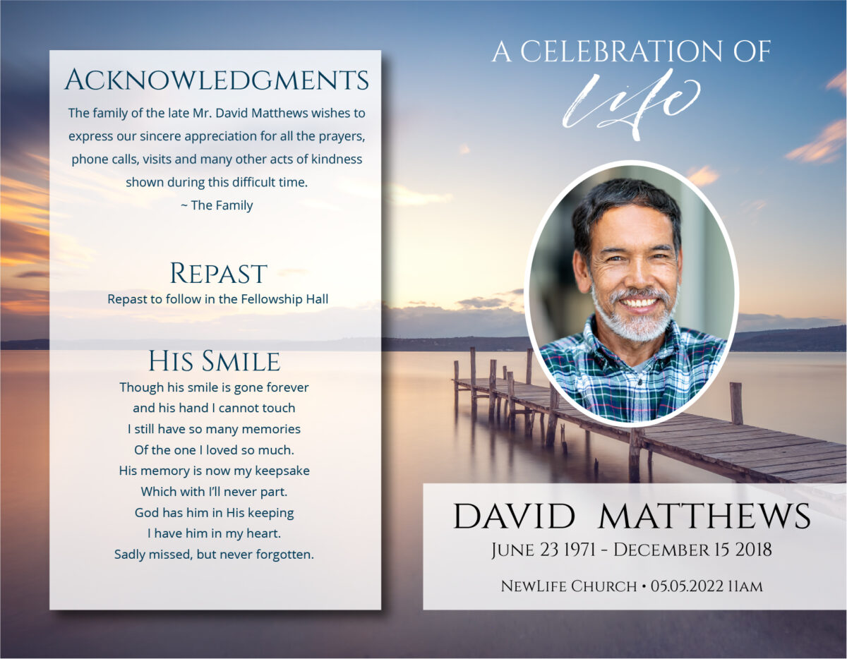 Funeral Memorial Program PrePrinted Shell