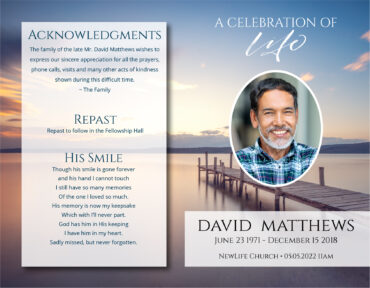 Funeral Memorial Program PrePrinted Shell