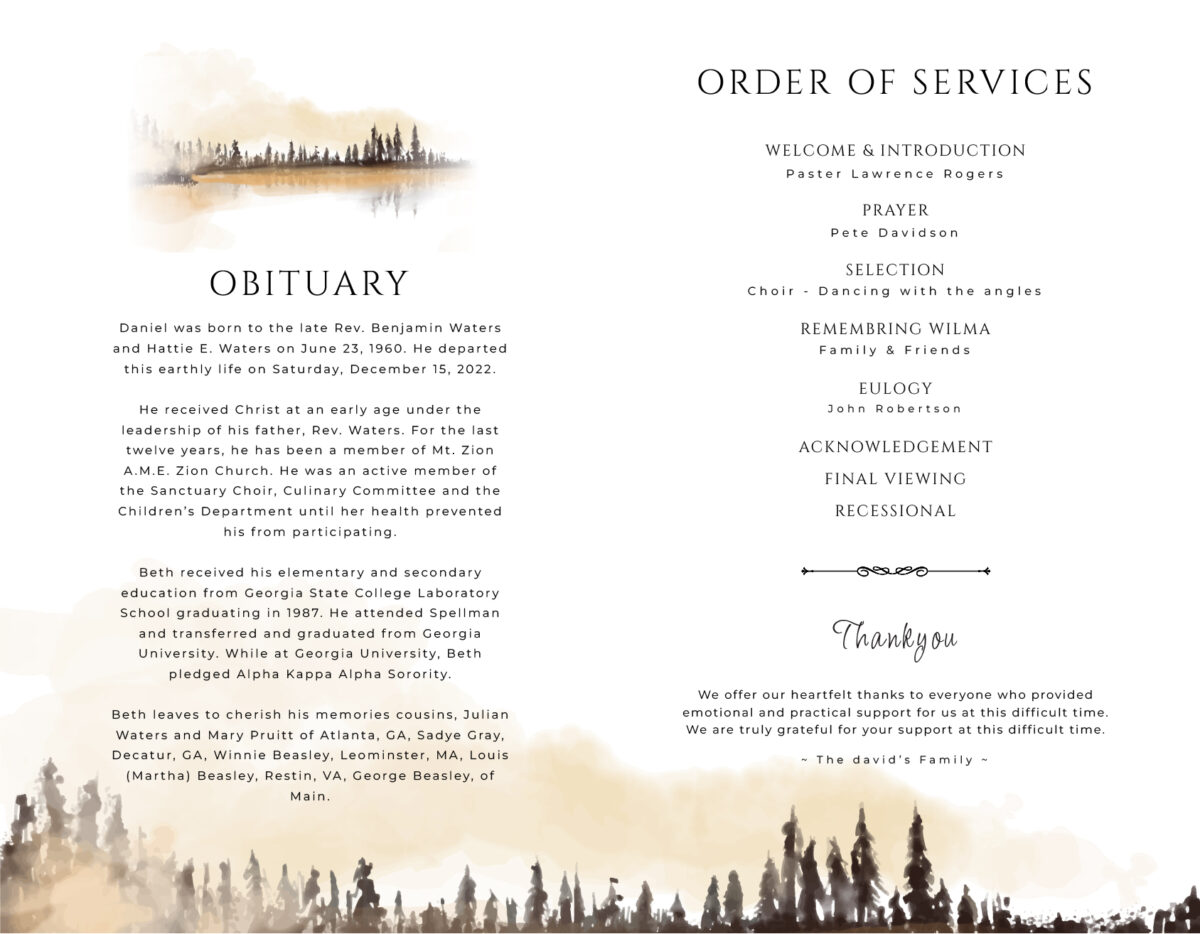 Funeral Memorial Program PrePrinted Shell