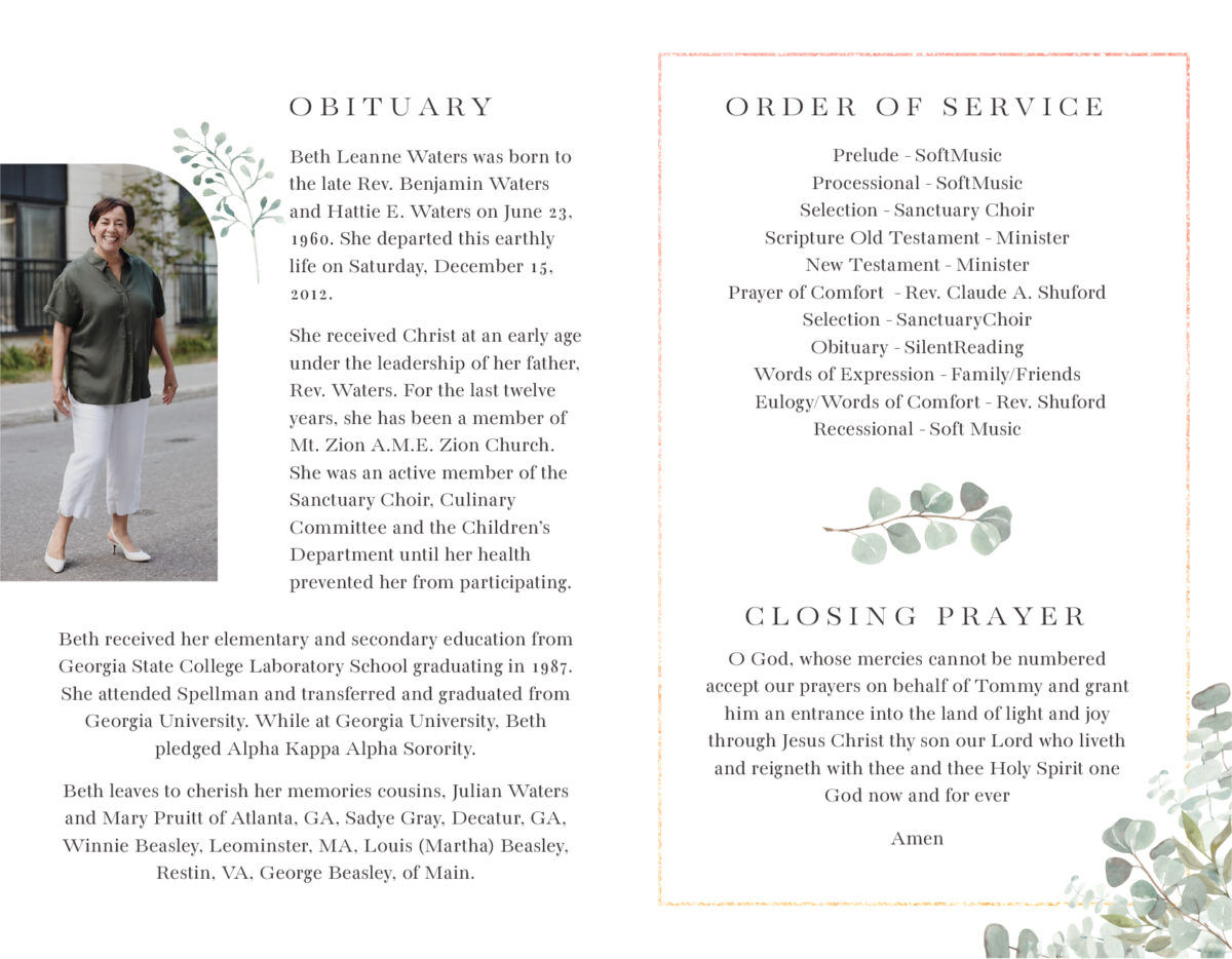 Funeral Memorial Program Pre-Printed Shell