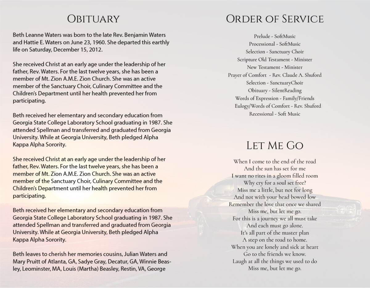 Funeral Memorial Program Pre-Printed Shell